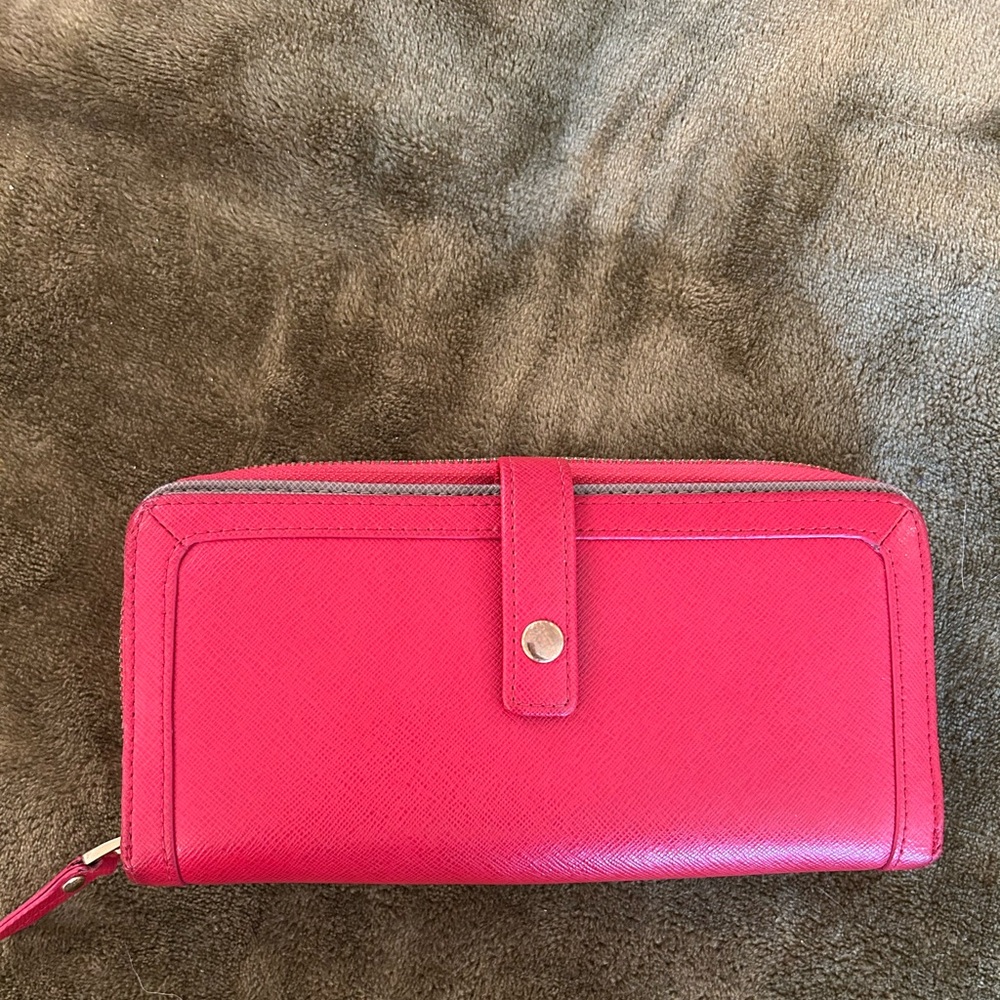 Neiman Marcus Billfold Wallet Red Pink Leather